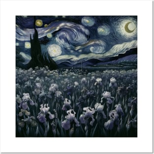 Enchanted Flower Garden Night: Iris Starry Floral Posters and Art